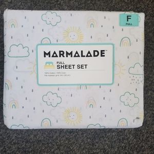 NEW Bed Bath & Beyond MARMALADE FULL SHEET SET Cotton Sun & Clouds